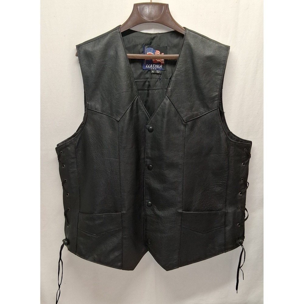 U.S.A Leather Style 201L Men's Black Classic Leather‎ Side-Lace Vest Size XL